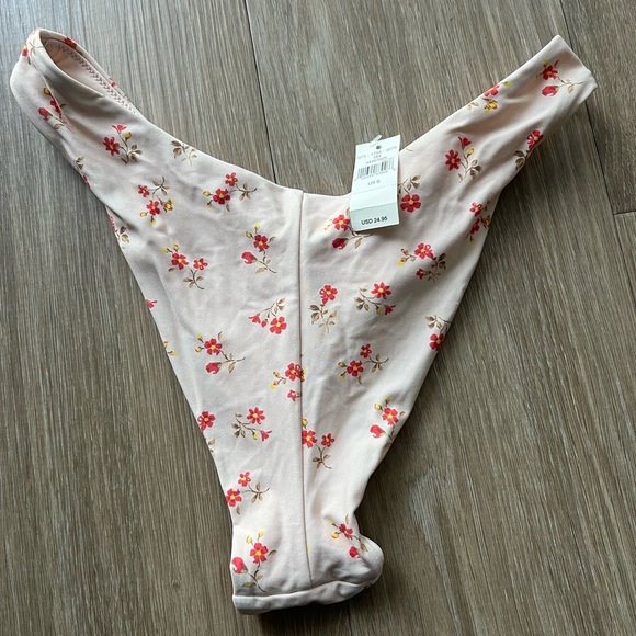 Aerie Floral Print High-Waisted Cheekier Bikini Swim Bottom Size S Pink - Picture 2 of 3